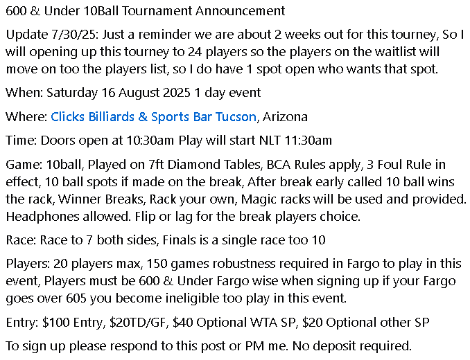 Tournament flyer / rules image